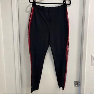 Nordstrom ponte black leggings w red white black side stripe. Large